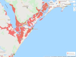 Mapa mostra regiões de AL que serão “engolidas” pelo mar ou inundações em 30 anos