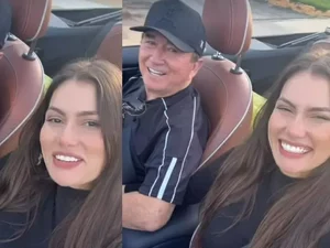 Amado Batista faz passeio romântico em carro conversível com a namorada