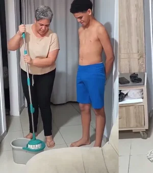 Mãe ensina filho a 'farmar aura' em casa e vídeo viraliza; confira o tutorial
