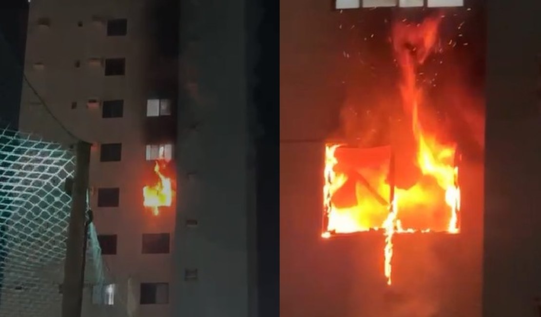 Incêndio de grandes proporções atinge apartamento em Maceió; vídeos impressionam