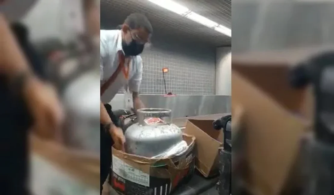 Vídeo: mulher tenta despachar botijão de gás em voo de Recife a SP
