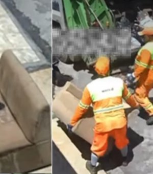 Mulher deixa sofá secando na porta e ele acaba levado por caminhão de lixo em Maceió