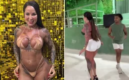 Rainha sem calcinha reaparece após polêmica e se esforça para sambar