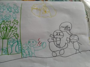 Em desenho, menino de 7 anos reproduz assalto que sofreu com a mãe a caminho da escola