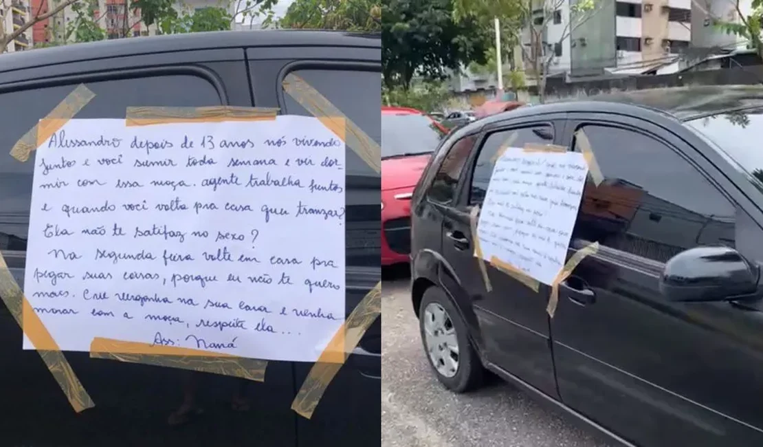 Após traição, mulher cola cartaz no carro do ex em Belém: 'crie vergonha na cara'