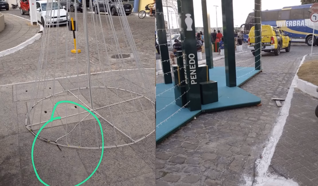 Vândalos quebram equipamentos da iluminação de Natal no município de Penedo