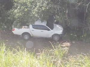 Helicóptero localiza caminhonete roubada abandonada em canavial de Rio Largo