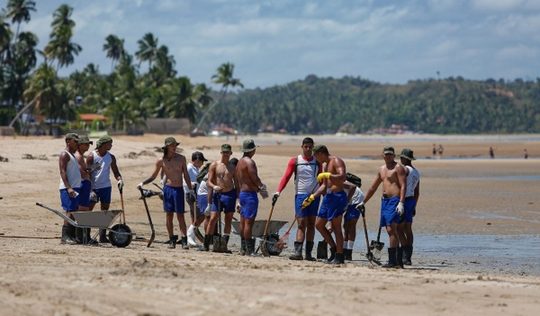 Mais de 500 toneladas de óleo e areia são retiradas das praias de Alagoas