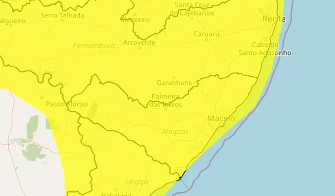 Todos os municípios de Alagoas estão sob alerta de chuva, diz Inmet