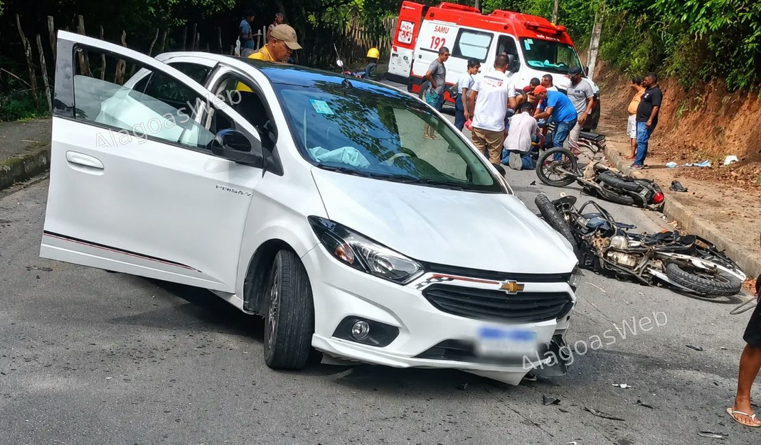 Adolescente empina moto e provoca acidente com feridos em São Miguel dos Campos