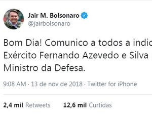Bolsonaro anuncia general do Exército para o Ministério da Defesa