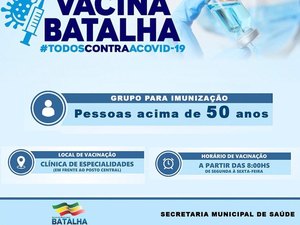 Prefeitura de Batalha amplia vacinação para maiores de 50 anos