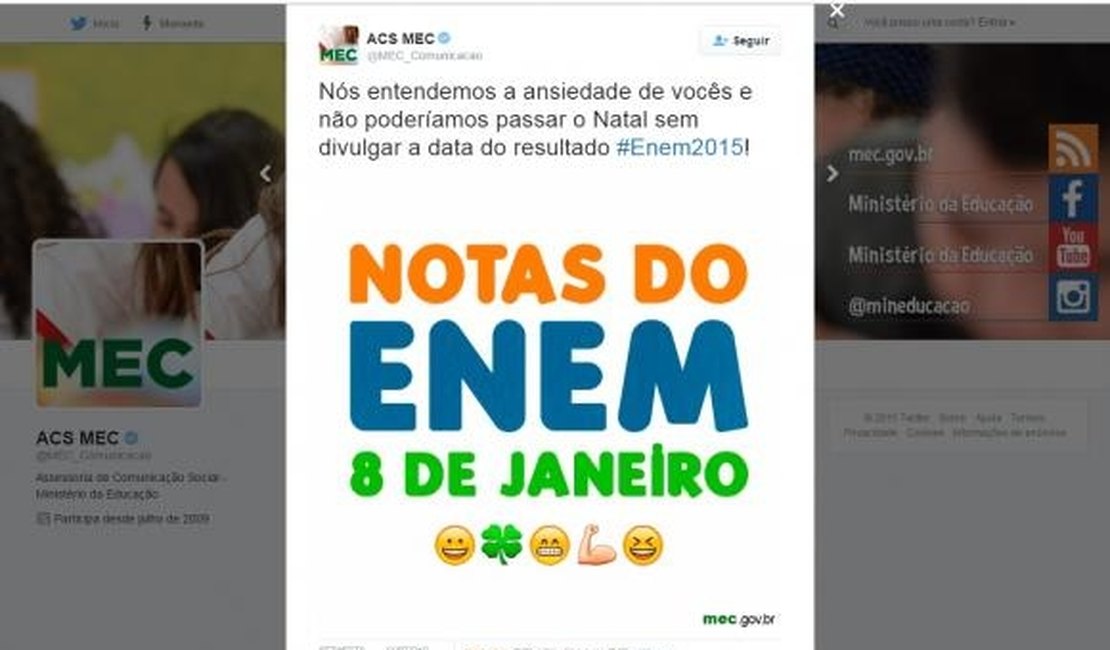 Notas do Enem serão divulgadas no dia 8 de janeiro