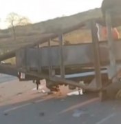 Reboque se desprende de caminhonete e bloqueia BR-423 em Delmiro