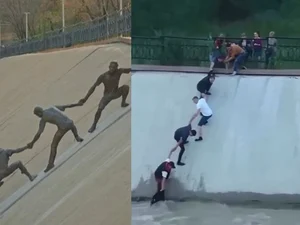 Escultura eterniza resgate de cachorro e emociona moradores