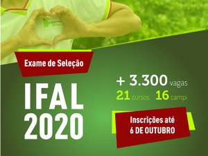 Inscrições para o Exame de Seleção dos cursos técnicos do Ifal terminam domingo