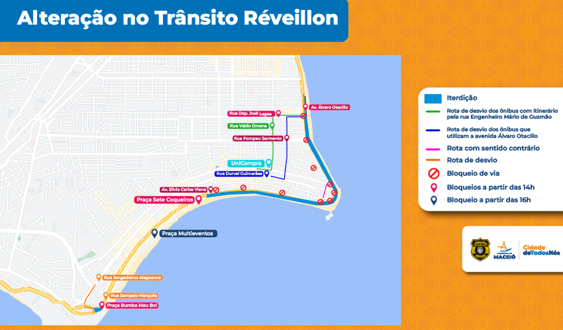 Confira as mudanças no trânsito para o Réveillon na orla de Maceió