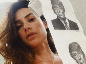 Thaila Ayala provoca e usa papel higiênico com o rosto de Trump