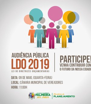 Prefeitura de Palmeira fará Audiência Pública para discutir LDO 2019 