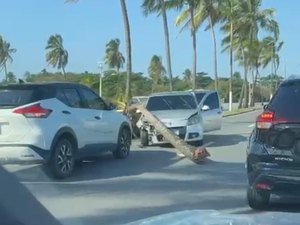 Carro colide contra coqueiro e complica trânsito em trecho da AL-101 no Pontal