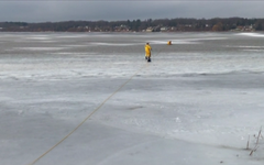 Bombeiros resgatam cachorro idoso de lago congelado nos EUA