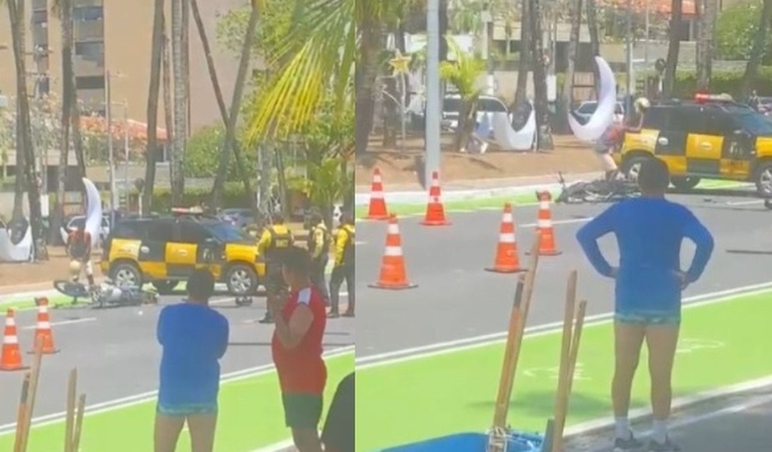 [Vídeo] Homem joga capacete e dá chutes em moto após ter veículo recolhido em Maceió