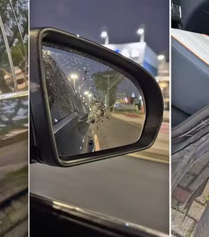 Veja como ficou o carro do goleiro Rossi após tentativa de assalto com tiros na Linha Amarela