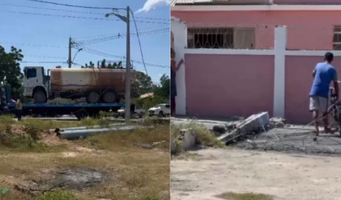 Guincho atinge fiação e provoca queda de poste em Delmiro Gouveia