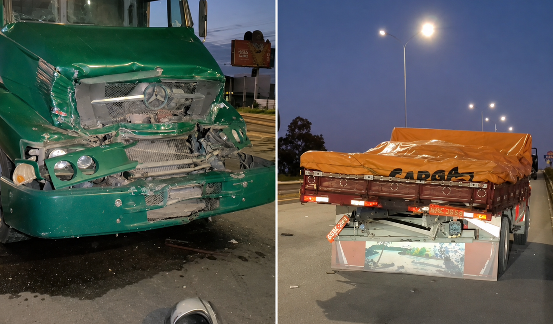 Colisão entre caminhões deixa trânsito lento na AL-115, em Arapiraca