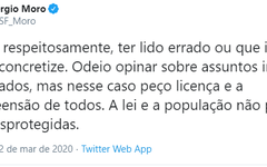 No Twitter, Sérgio Moro critica a extinção do GAECO em Alagoas