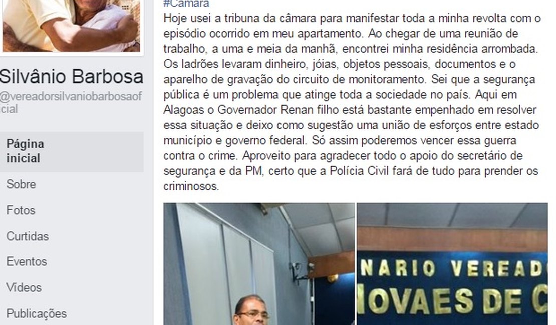 Casa de vereador é arrombada e ladrões roubam câmeras de circuito e joias