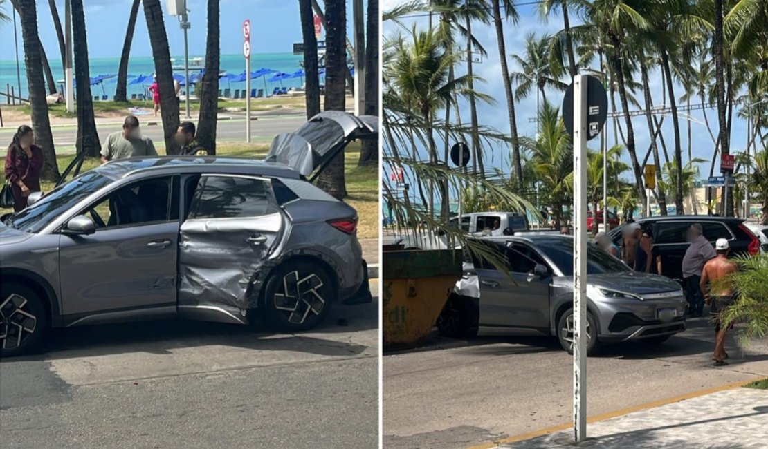 ﻿Batida entre carros provoca transtornos ﻿orla da Ponta Verde; mulher teria ficado ferida