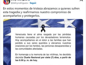 Venezuela decreta luto nacional de 7 dias após terremotos