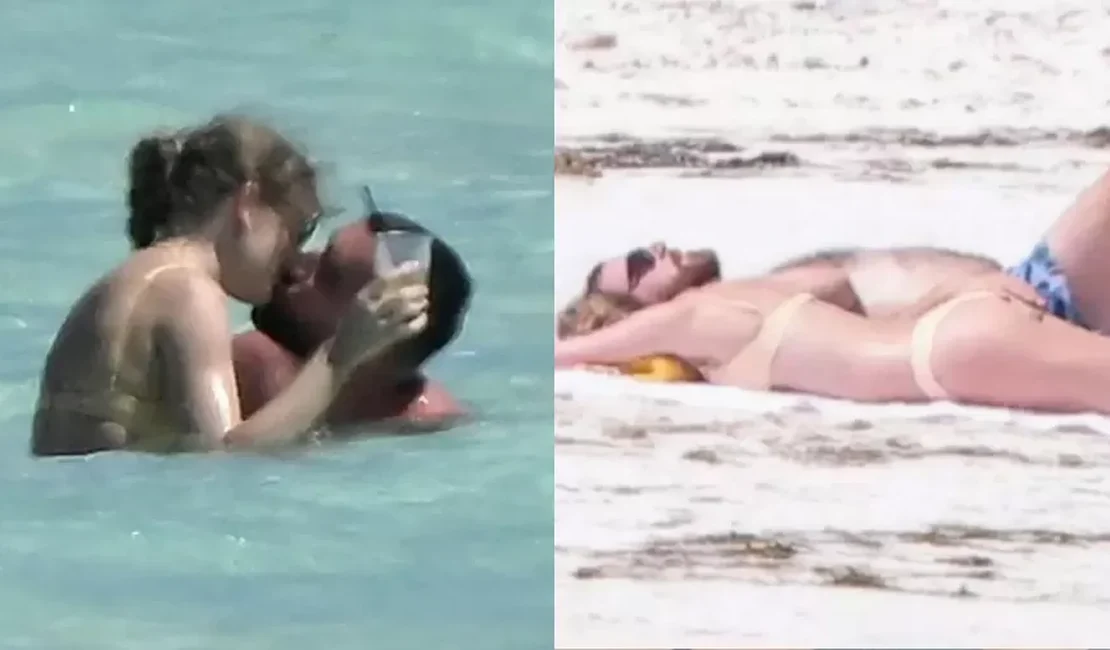 Taylor Swift e Travis Kelce são vistos aos beijos e com direito à mão boba