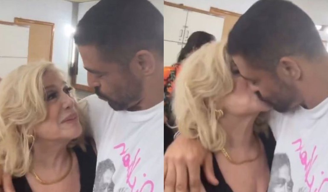 Cauã Reymond e Susana Vieira se beijam nos bastidores da Globo