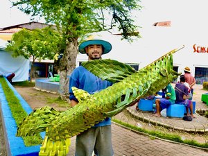 Argentino produz artesanato com palha de coqueiro em Maragogi