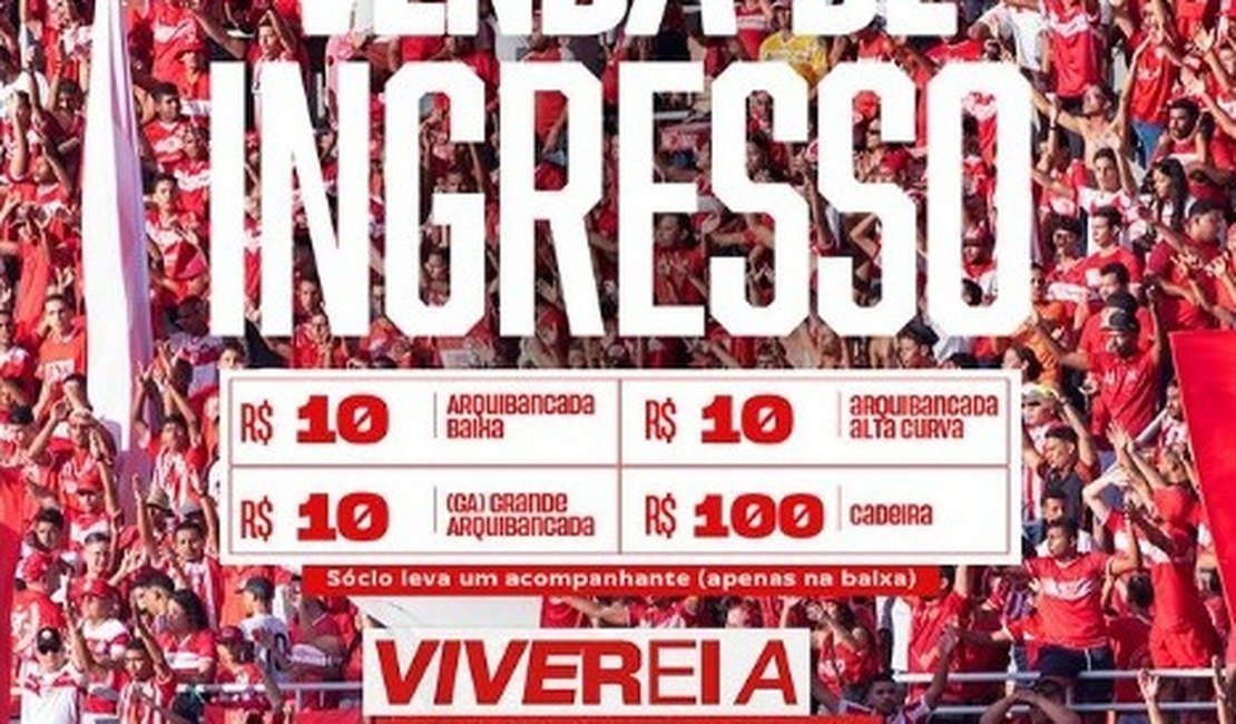 CRB antecipa venda de ingressos para jogo contra o Goiás, em Maceió﻿