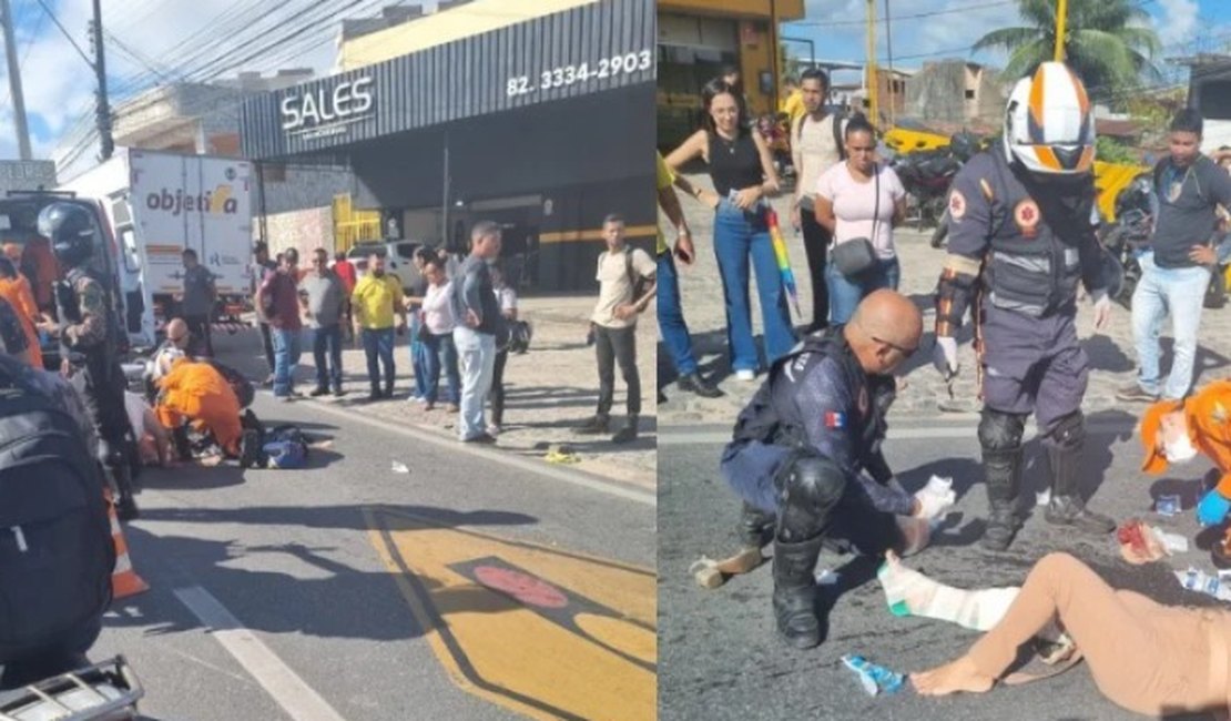 Colisão entre caminhão e moto deixa mulher ferida na Av. Menino Marcelo