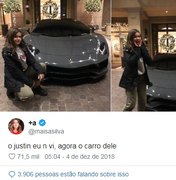 Maísa faz pose em carro de Justin Bieber e recebe conselho do padre Fábio: 'Fura logo esses pneus'