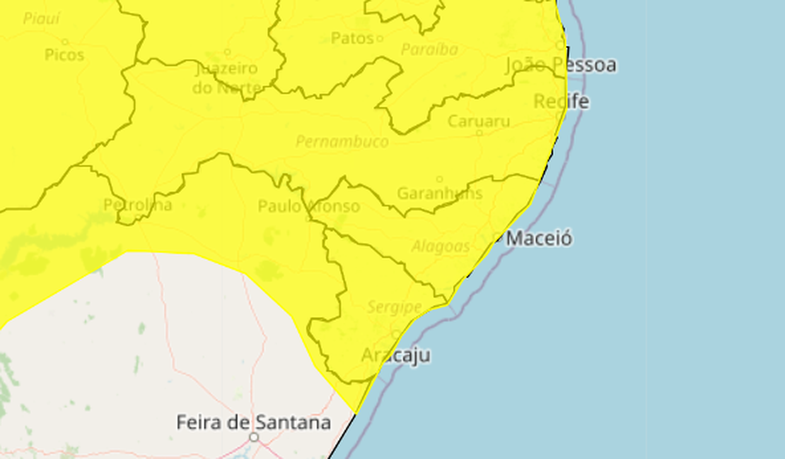 INMET estende alerta de chuvas e ventos fortes em Alagoas
