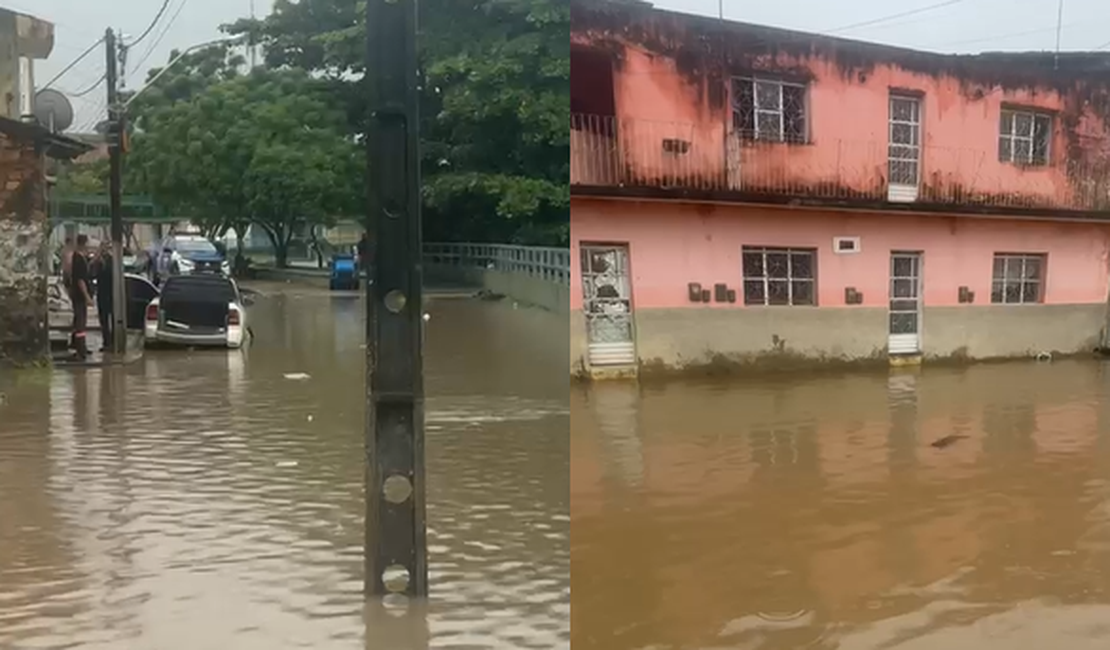 Chuva forte eleva nível de rio e deixa casas alagadas em São Miguel dos Campos