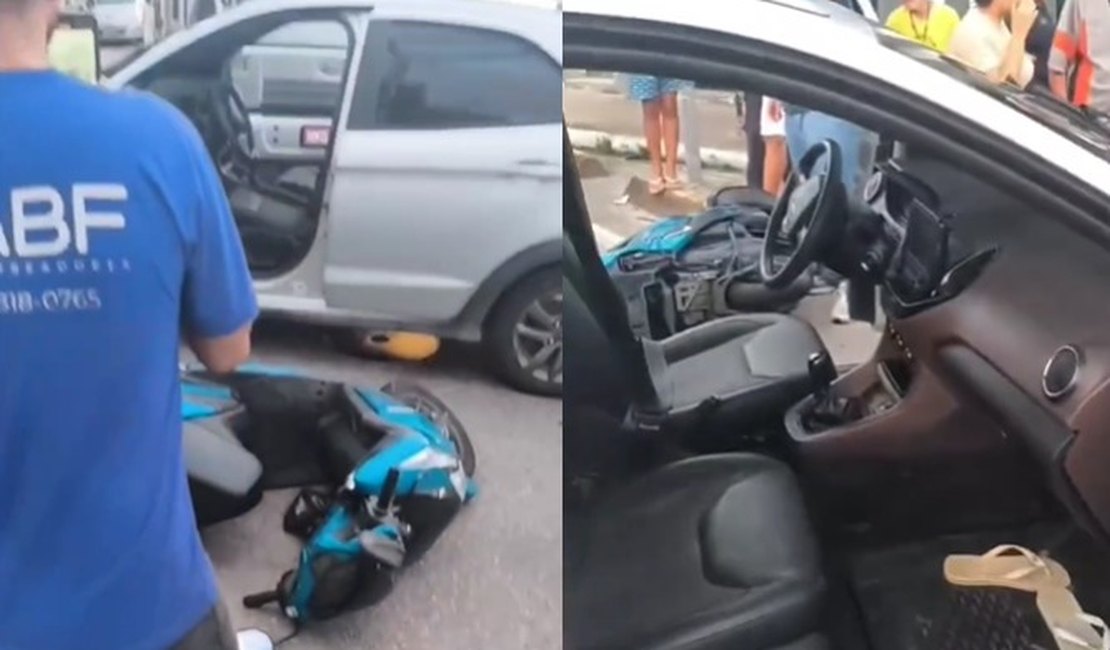 Homens em fuga após crime atropelam motociclista e abandonam carro em rua do Poço