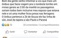 Internautas afirmam que ocorreu mais um acidente com ônibus alagoano em Minas Gerais