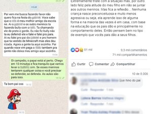 Pai de menino que defendeu amigo negro de bullying em festa fala sobre o caso: 'Não pode ser levado na brincadeira'