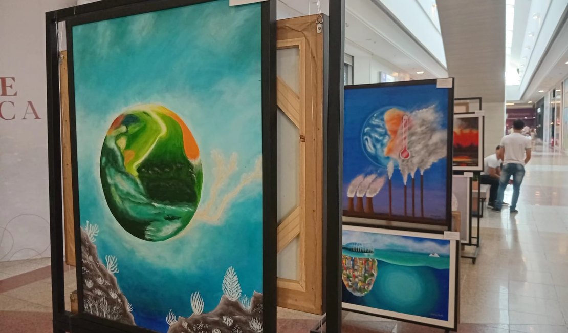 Artista plástico Cícero Brito retrata o perigo ambiental na Terra em 16 telas expostas no Partage Shopping