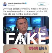 É #FAKE que livro citado por Bolsonaro no JN é o que aparece com carimbo de escola de Maceió