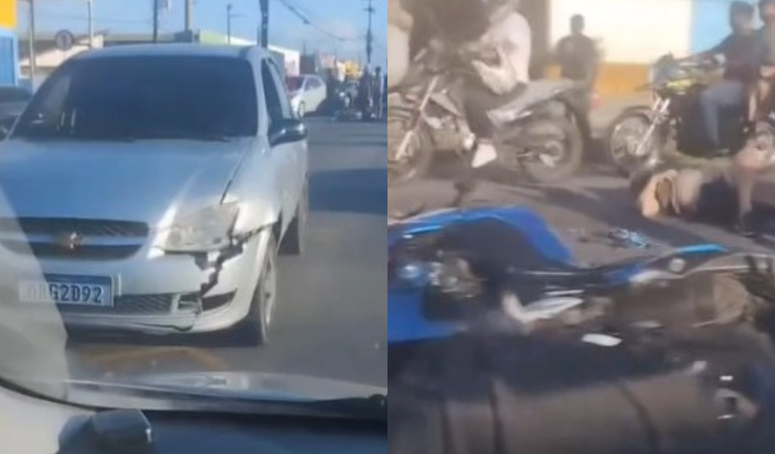 [Vídeo] Homem fica ferido após acidente entre carro e moto na Av. Menino Marcelo, em Maceió