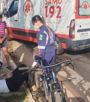 Ciclista fica ferido após colidir contra uma moto no bairro Ouro Preto, em Arapiraca