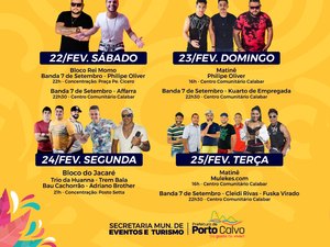 Prefeitura de Porto Calvo divulga programação do Carnaval 2020