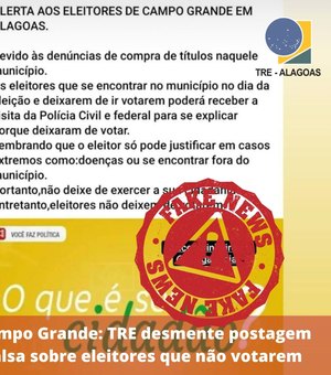 TRE/AL desmente postagem falsa sobre eleitores que não votarem neste domingo em Campo Grande